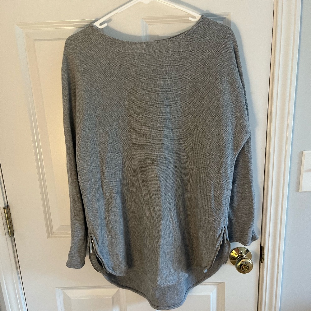 MICHAEL Michael Kors Gray Sweater With Zippers On Both Bottom Sides, Large